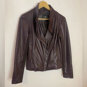 Sam Edelman Mocha Brown Faux Leather Mixed Media Moto Jacket